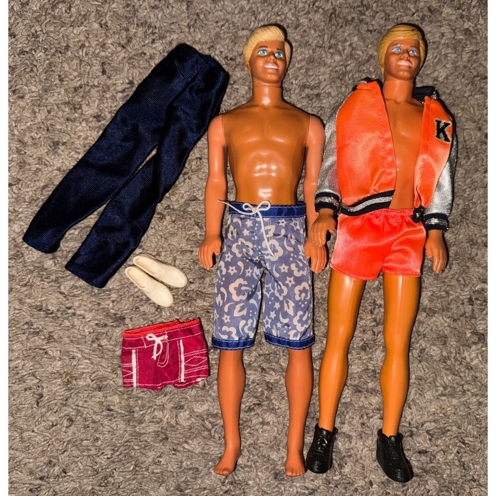 Lot of 2 Mattel Ken Dolls Loose Clothes And Shoes 1980's